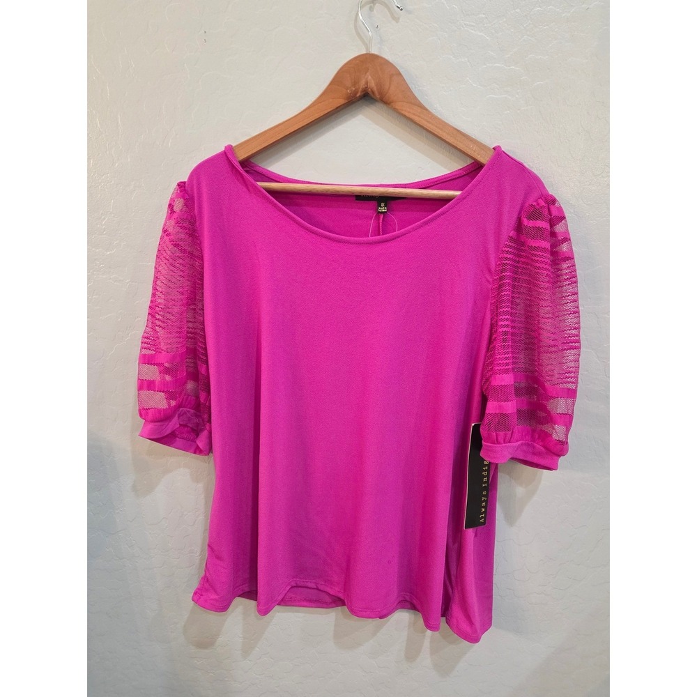 Always Indigo Magenta Pink Mesh Puff Sleeve Top XM5850K 1XL Blouse Woman New